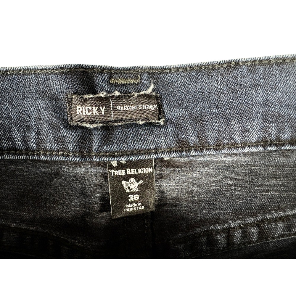 True Religion Ricky Shorts Mens 36 Blue Denim Dark Wash Raw Hem Relaxed Straight - Picture 3 of 6